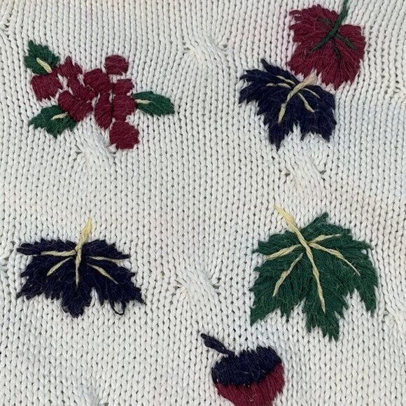 Northern Reflections Knit Ivory White Harvest Fall Leaves Sweater Crewneck Sz S - Picture 6 of 11
